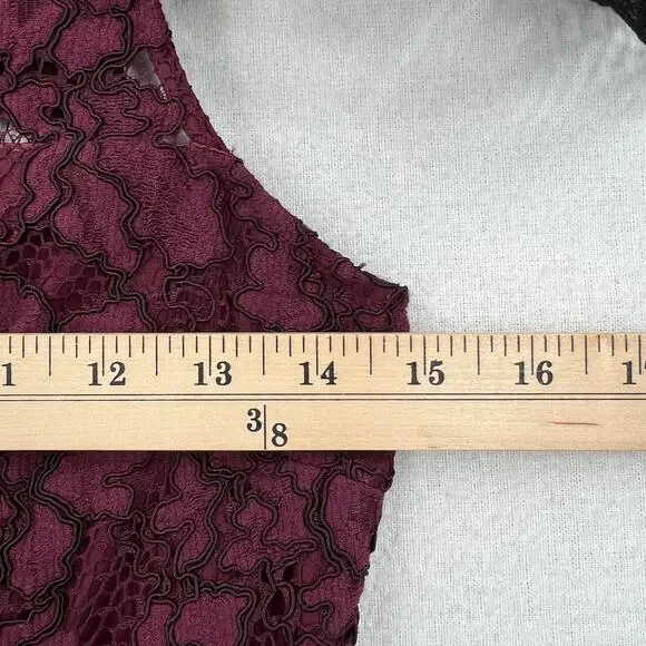 ALEXIS Evie Lace Midi Sheath Dress Womens Small Burgundy Crew Neck Cold Shoulder - Picture 13 of 16